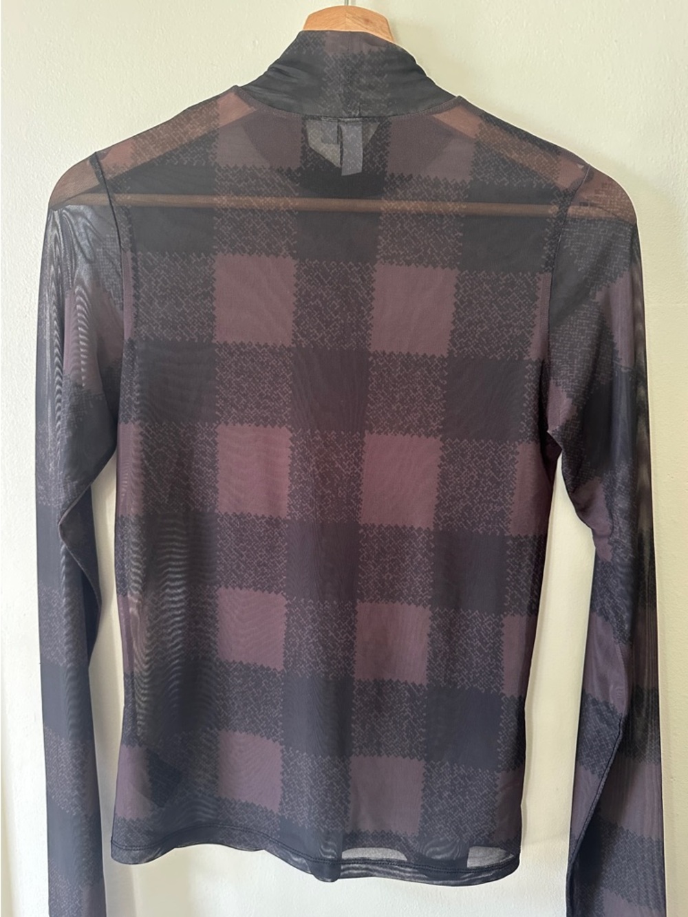 & Other Stories Sheer Plaid Mock Neck Top - Picture 2 of 3